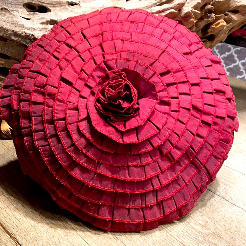 Plum round pleated flower accent pillow